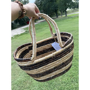 Vtg? Handmade The Rock African Arts Basket with Handles Papyrus Natural Fiber